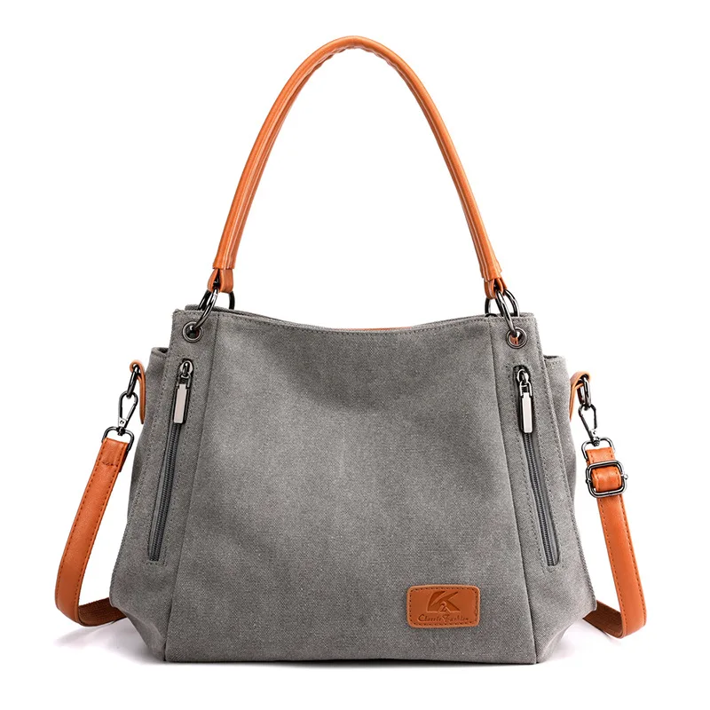 

Hot Sale Popular Large Capacity Women Handbags Waxed Canvas Shoulder Crossbody Bag, Gray