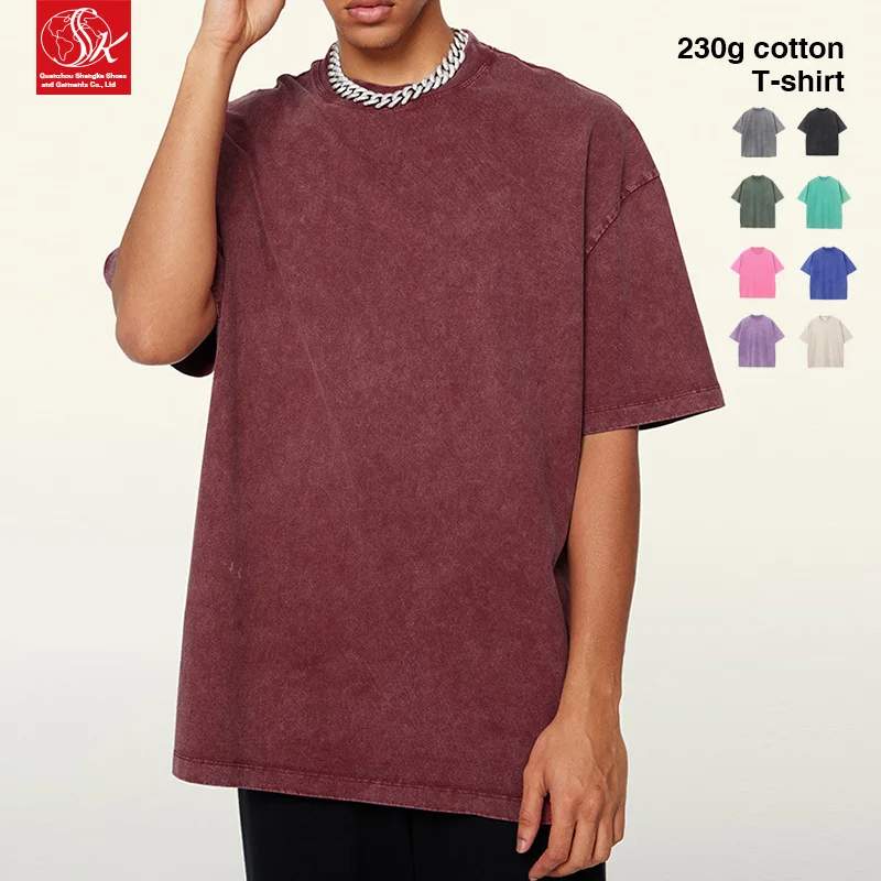 SK 230G Custom 100% Cotton Knitted Tshirt Heavy Acid Washed Vintage Streetwear Short Sleeve Oversize Unisex-Wholesale