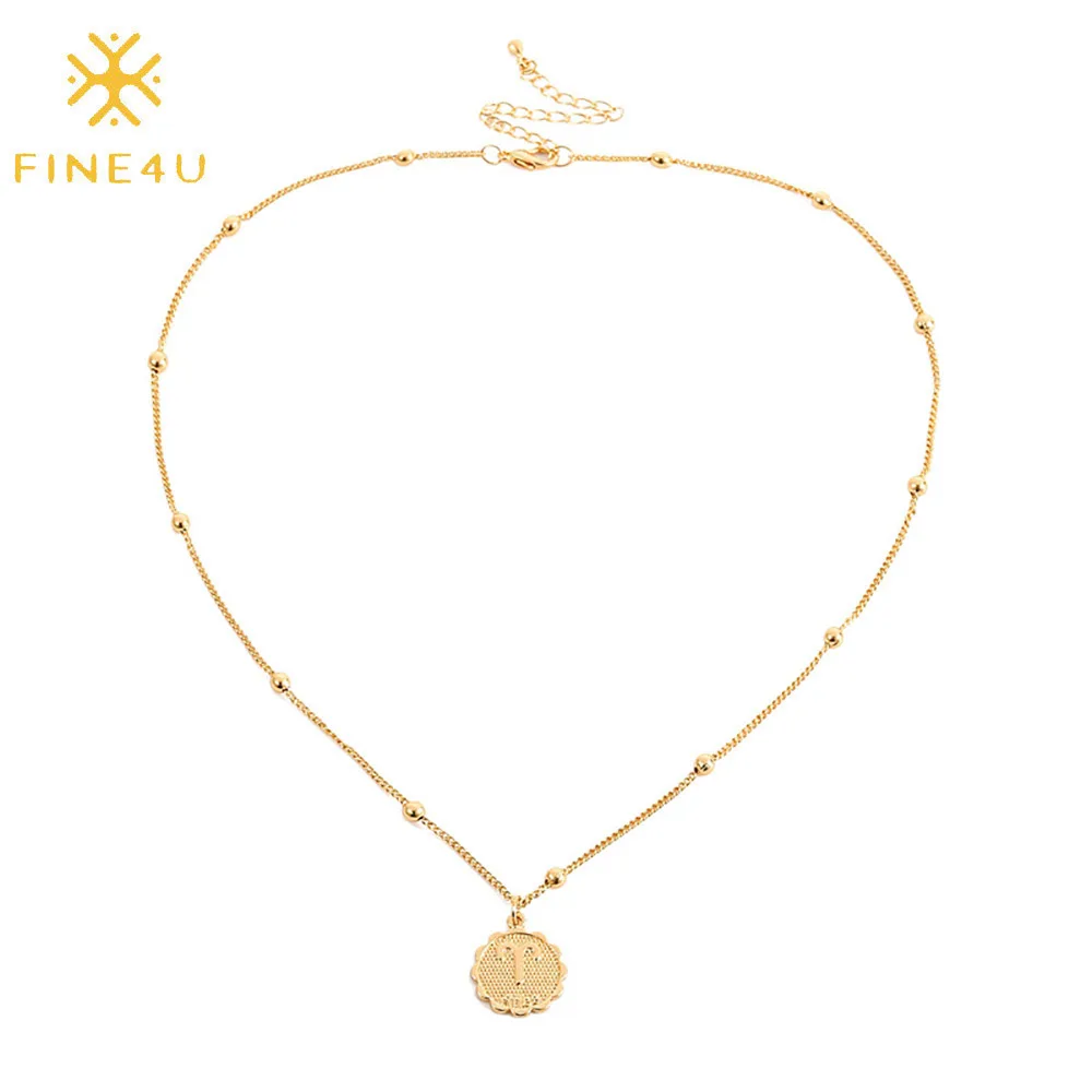 

Hot sale women fashion jewelry gold plated copper horoscope astrology pendant coin sign zodiac necklace, Gold/steel