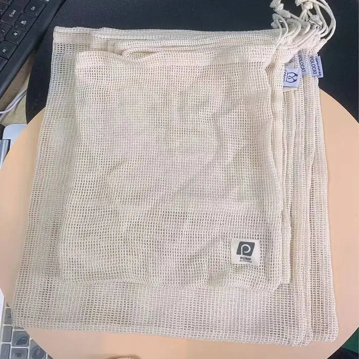 

Reusable Mesh Drawstring cotton Bags for Storage Fruit Vegetable Toys Sundries Organizer Storage Bag, Natural
