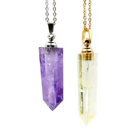

Natural Amethyst Point Perfume Bottle Pendant Gemstone Diffuser Necklace Clear Citrine Crystal quartz Bullet Bottle Jewelry