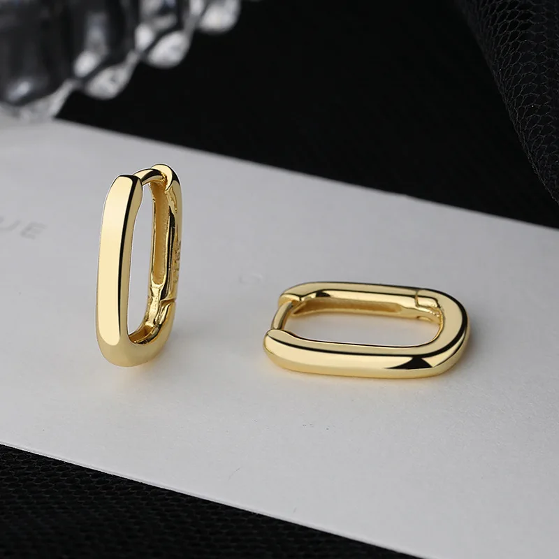 

Simple Minimalist High Polished Gold Plated S925 Hoop Earrings 925 Sterling Silver U Shape Huggie Earrings