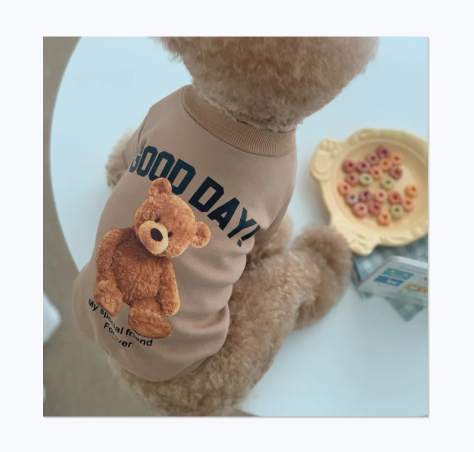 

Factory Wholesale Autumn And Winter Clothes Cartoon Teddy Design Printing Cute Clothes Pet Supplies Dog Apparel