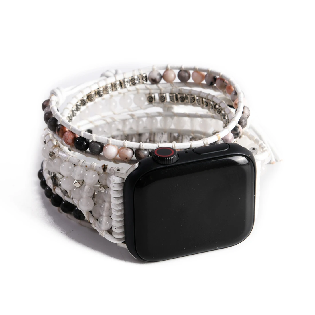 

Women Natural Agate Stone Apple Watch Leather Strap Healing Beaded Band Smartwatch Bracelet For Iwatch Series 1-7 Accessories