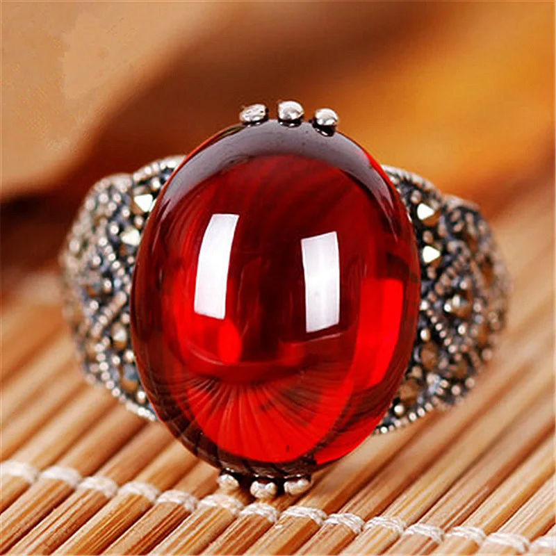 

Trendy European Hollow Engraved Jade Open Rings Antique Silver Plated Colorful Gem Crystal Finger Band Rings
