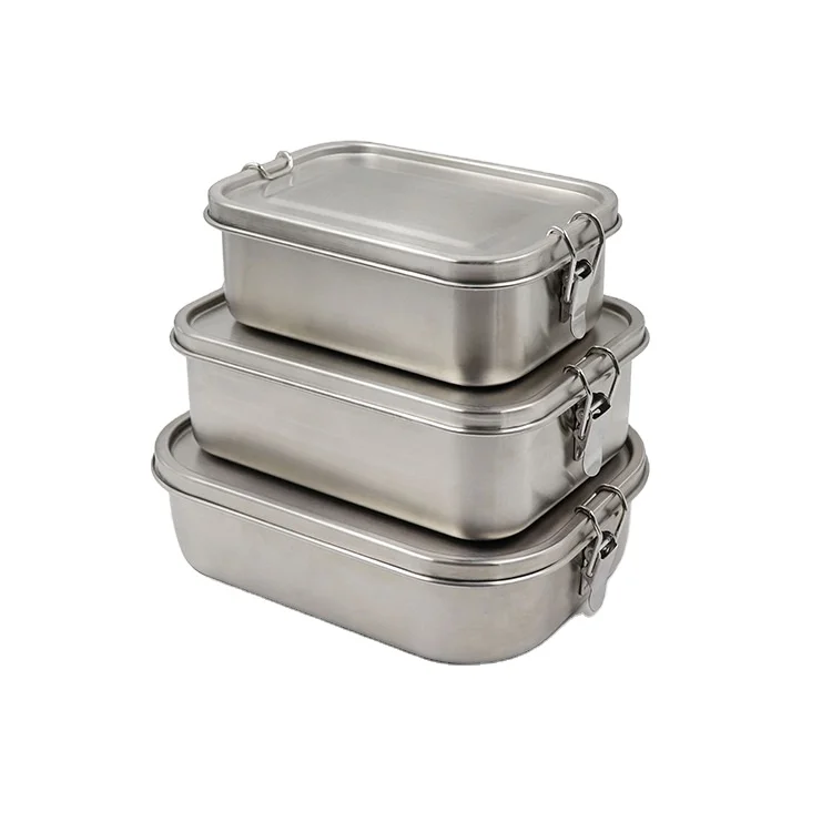 

Wholesale food rectangle reusable take out kids school travel divider bento box 304 Stainless steel metal lunch box set, Customize