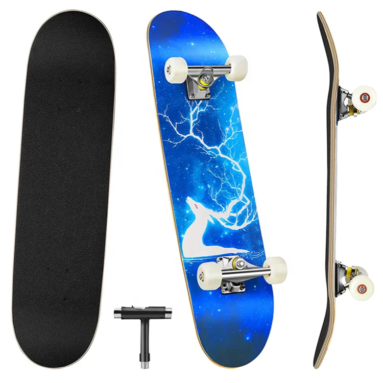 

Wellshow Sport 31'' x 8'' Complete Standard Skateboards for Beginners 7 Layers Canadian Maple Double Kick Concave Skateboard