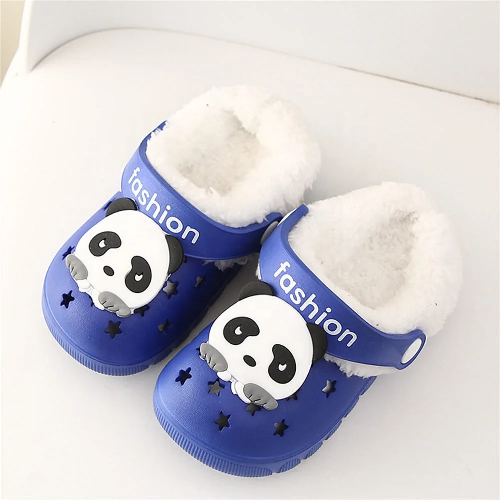 

Panda autumn winter removable children's hole shoes with velvet boy indoor cartoon baby cotton slippers little girl Sandals, As picture