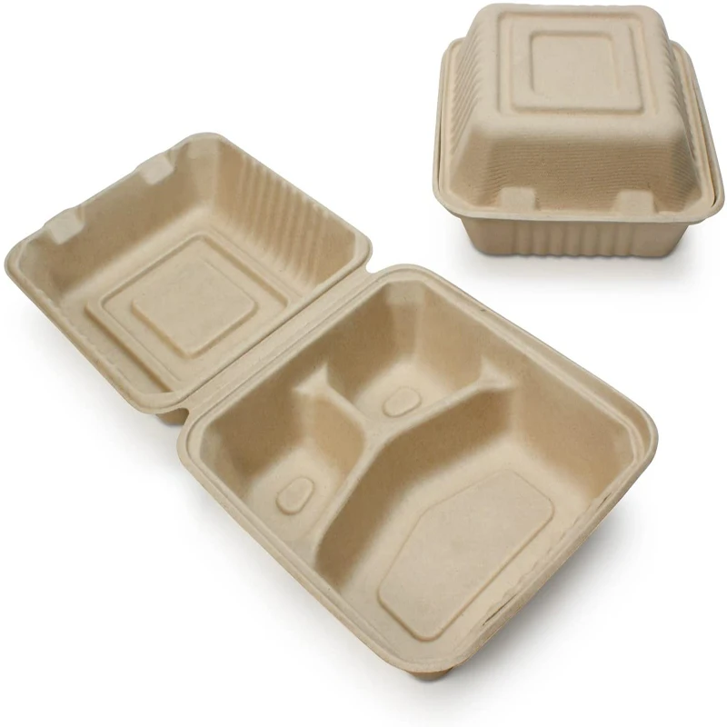 

Eco Friendly Compostable Biodegradable Disposable PLA Sugarcane bagasse Kraft paper Meal Fast Food Container Plate Bowl, White or natural color