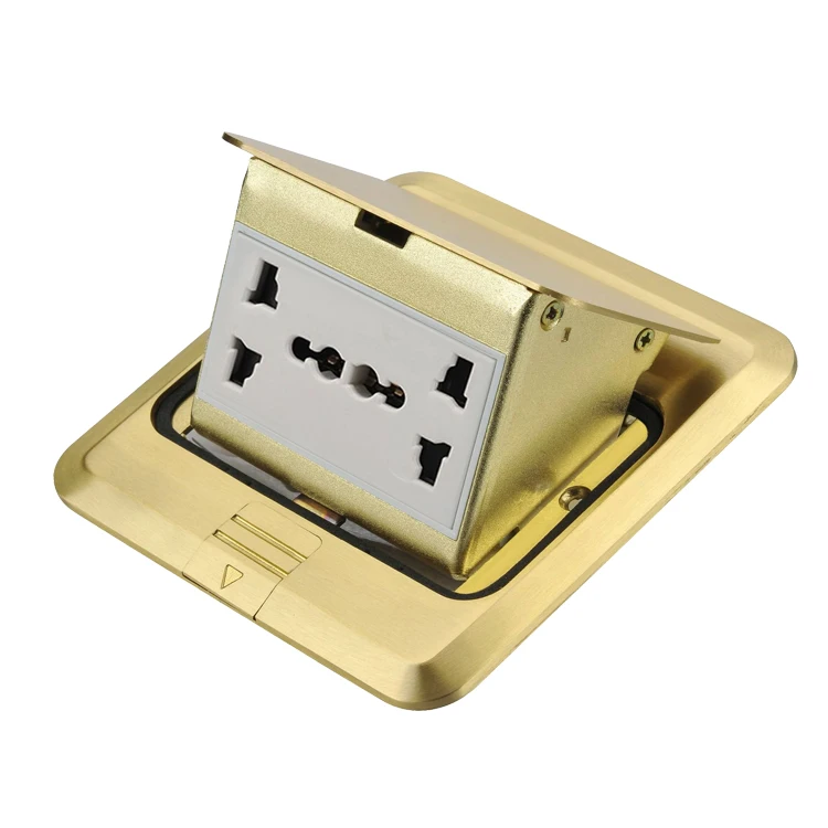 Pop-up Floor Ground Outlet Socket Copper Material 6 Hole Waterproof Residential Gold Color CE Direct Plug Fast Connection IP44