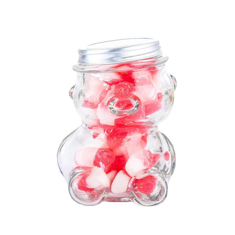 

Little Bear Shaped Mini Clear Empty Food Grade Glass Candy Jar Cookies Storage Bottle, Transparent