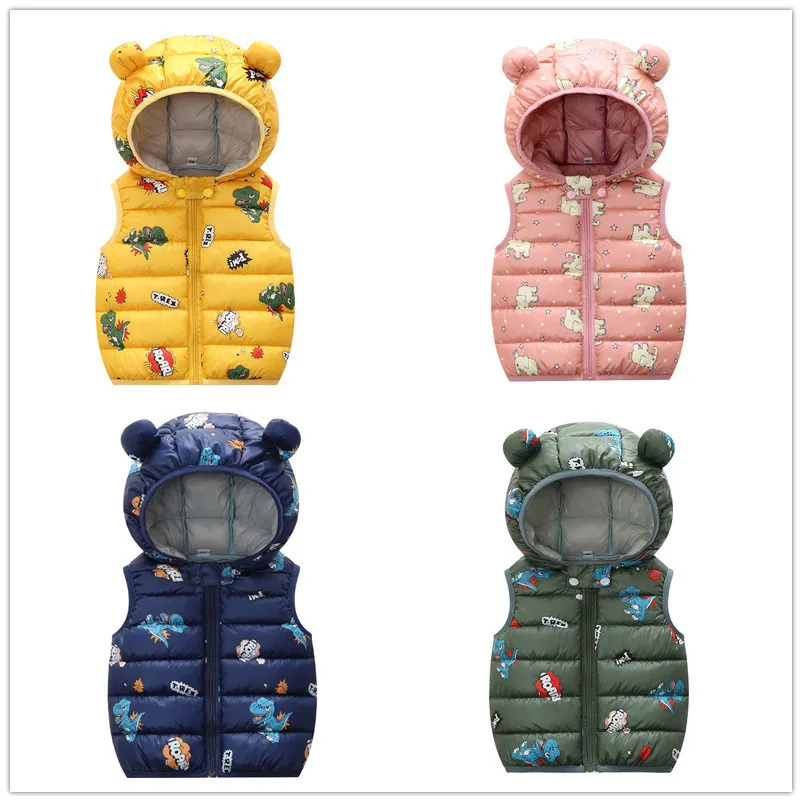

Kids Hooded Graffiti vest Children's Down Jacket Winter Thin Warm Vest Baby Girl Jacket Boy Sweet Waistcoat Outerwear