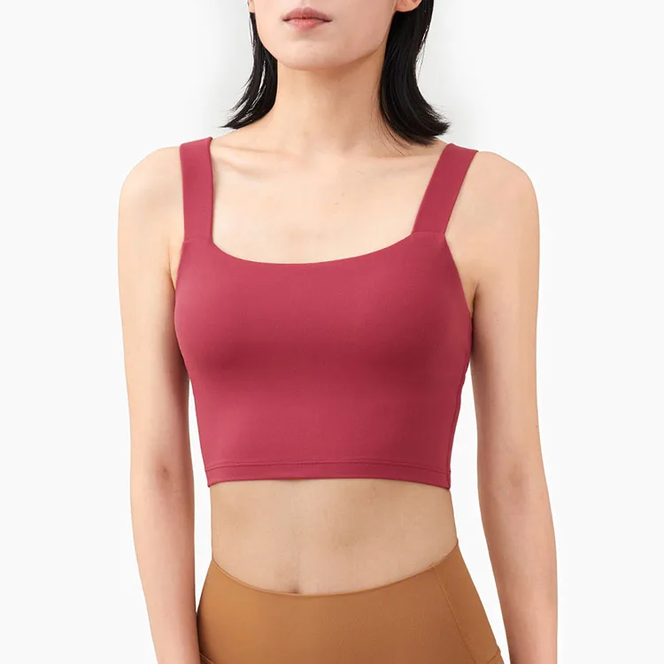 

2021 Nude Gathered Shockproof Sports Vest Women's Sling Deep U Beauty Back Workout Fitness Yoga Vest Bra