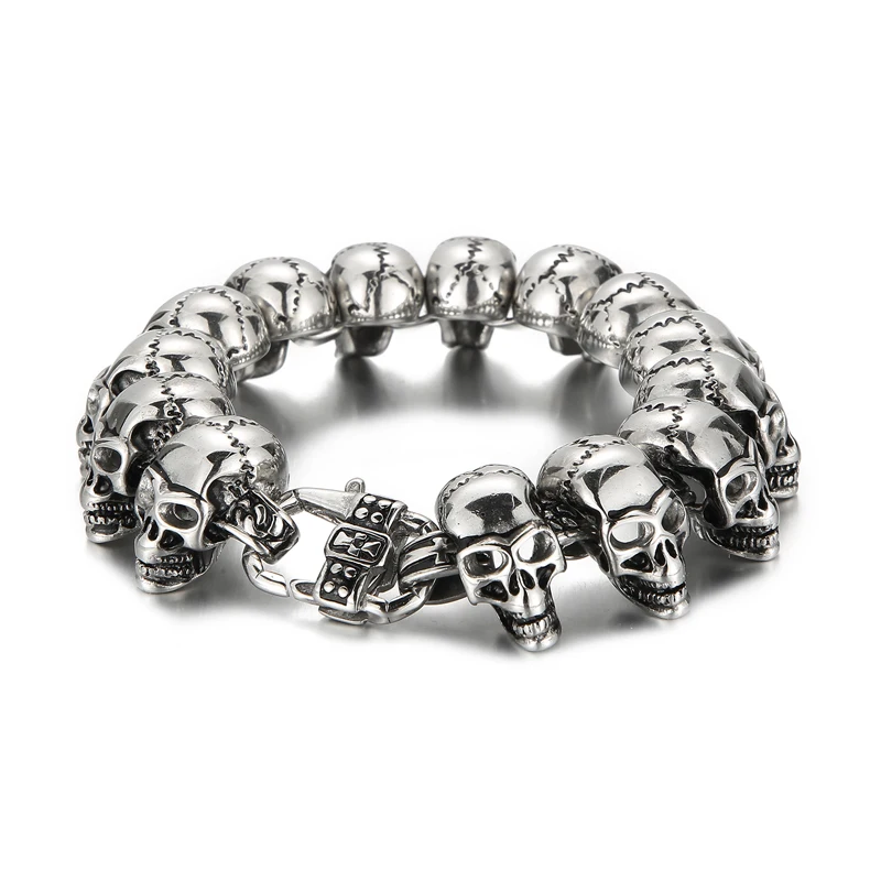 

KALEN Wholesale Skull Link Bracelet Necklace Mens Stainless Steel Large Biker Gothic Style High Polished