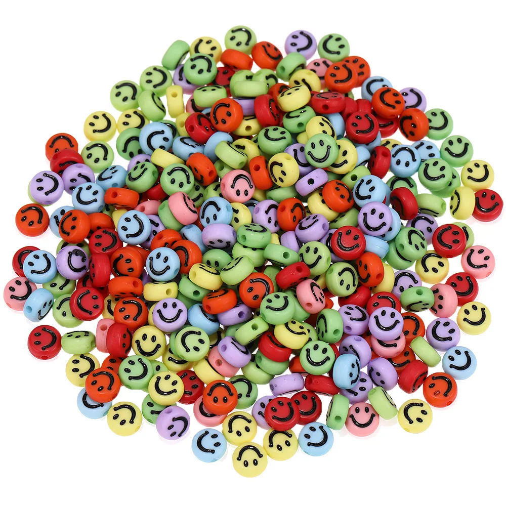 

4*7mm Acrylic Colorful Smile face Beads for DIY Necklace Bracelet Accessories 100pcs/pack Loose Smile face beads, As picture