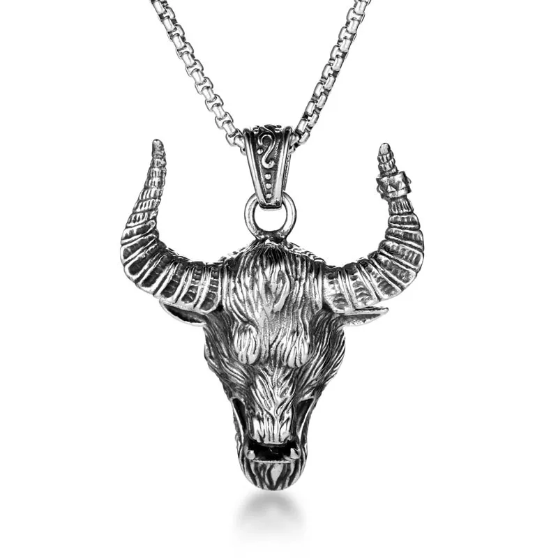 

Cool Free Chain Men Fashion Jewelry Gift Tauren Cow Pendant Bull Head Necklace for Strong Men Women Jewelry, Silver/gold/rose