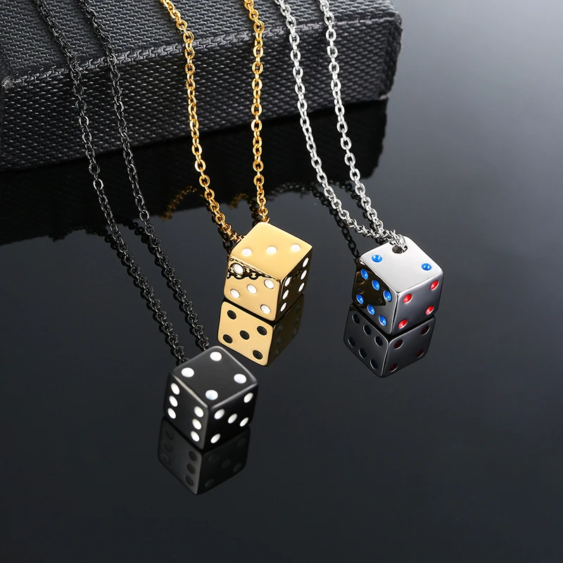 

Men's Cool Cube Dice Style Necklaces Stainless Steel Male Lucky Gifts for Him Jewelry