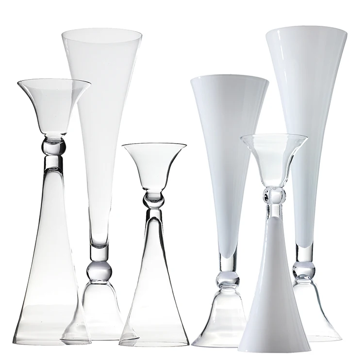 

Wholesale Customize H-32inch Tall Wide caliber Reversible trumpet Glass Vase Wedding Decoration Elegant Centerpiece, Customized color
