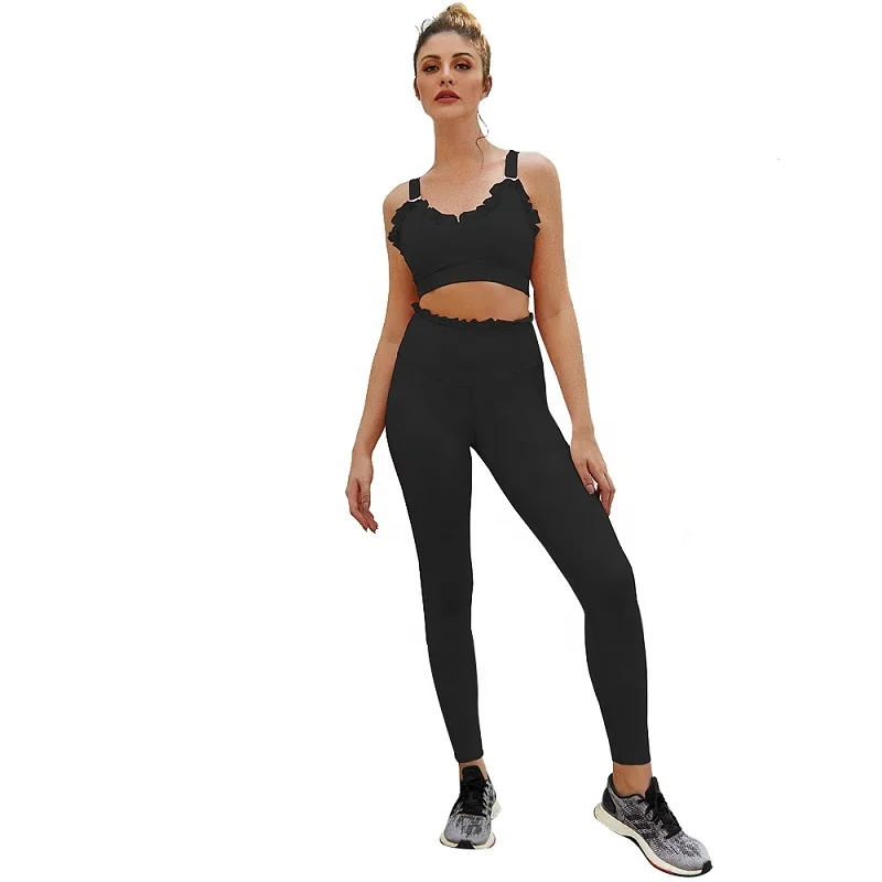 

Two Piece Yoga Sets Women Sports Bra Set Lady Fitness Clothing Yoga Set, Black,pink