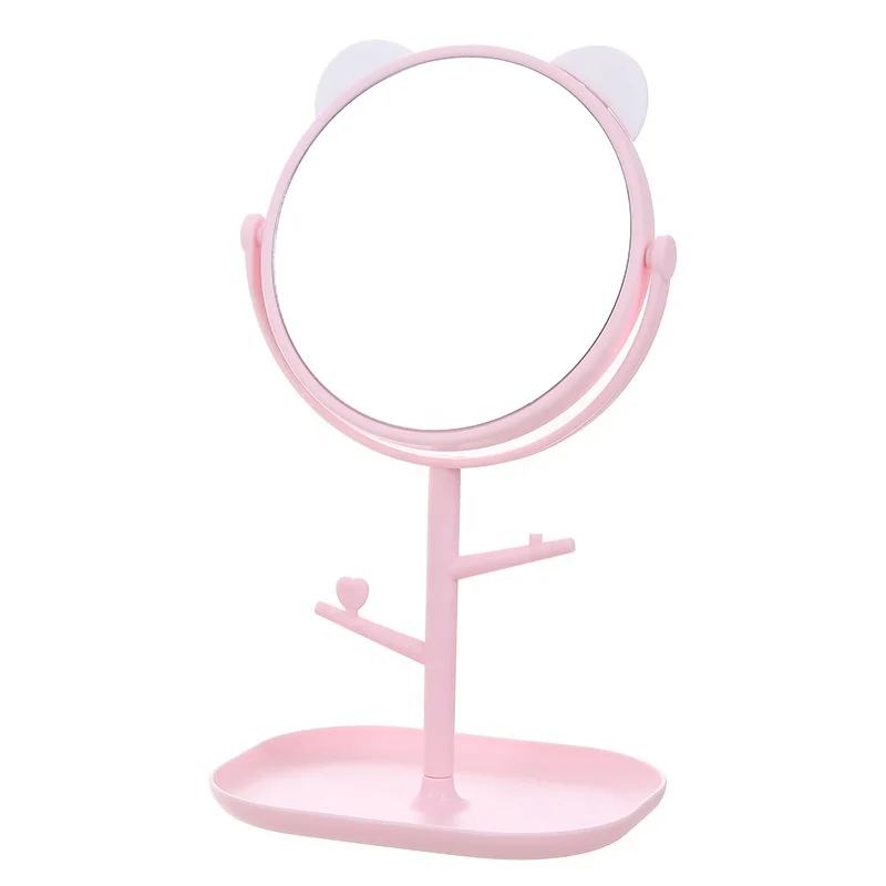 

Creative Cartoon Cat Ear Makeup Mirror and Headband with Stand HD Rotatable Desktop Makeup Mirror