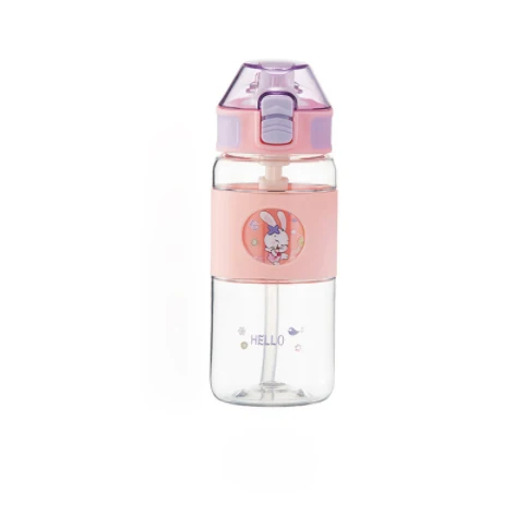 

cute gmy sport insulated pc plastic reusable water bottles with straw for kids 450ml, Orange, red, green, pink
