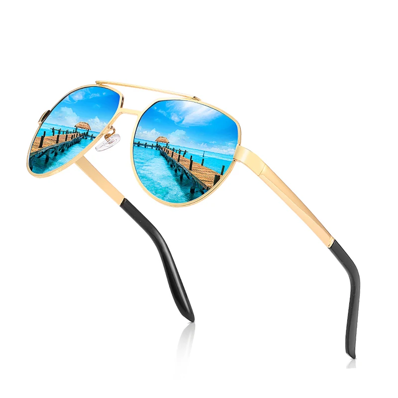 

Classic Retro Pilot Designer Frame Sunglasses With Double Bridge Polarized oversized sunglasses lentes de sol hombre