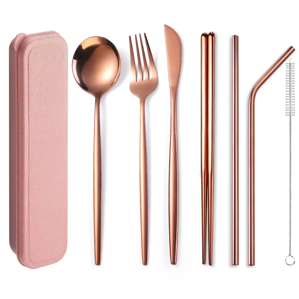 

Reusable Stainless Steel Travel Portable Cutlery set with Straw Case Office Utensil, Silver/gold/rosegold/rainbow/black/blue/purple