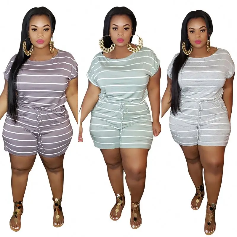 

Strip short sets summer girl for women plus size