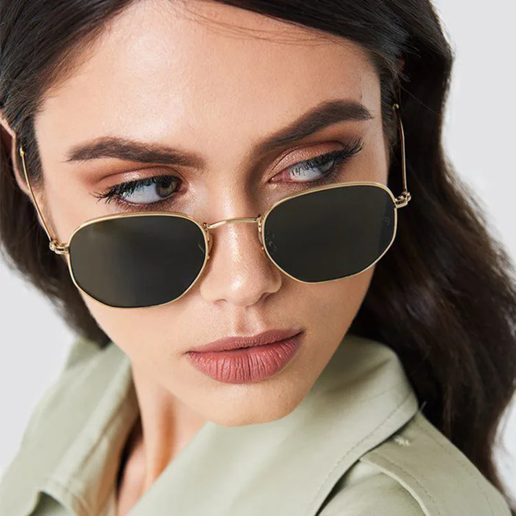 

MJ-0008 The New Box Polygon Sunglasses For Men And Women Fashion Dazzle Colour Shades Trendy Metal Frame Colored Sunglasses