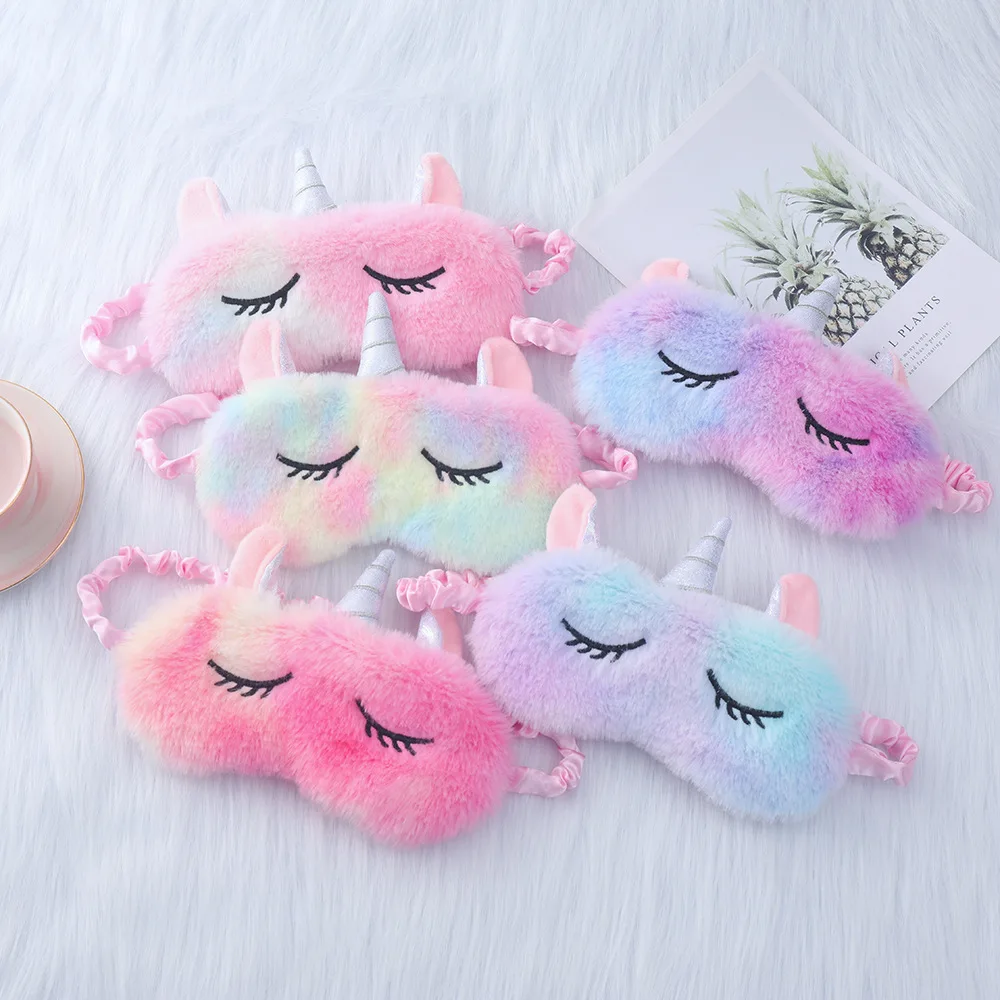 Plush Animal Unicorn Sleeping Mask Cute Horn Soft Fluffy Plush Blindfold Funny Novelty Animal Sleep Mask Eye Cover Eyeshade