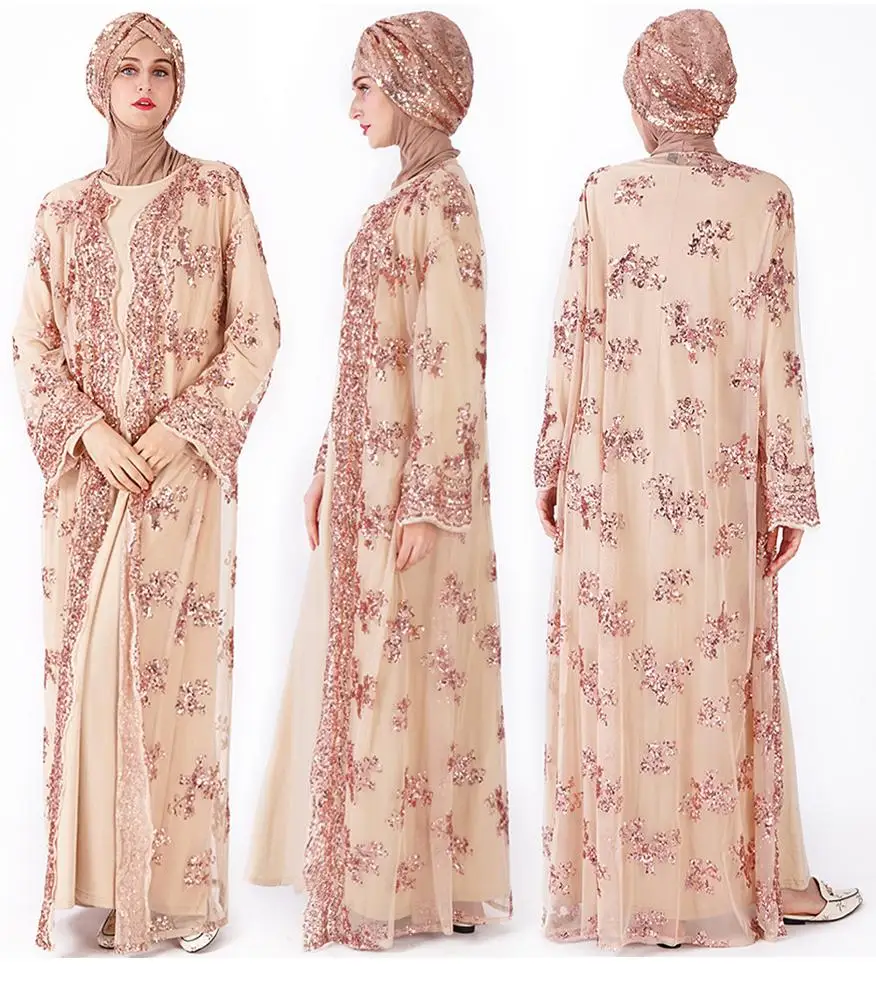 

YSMARKET Muslim womens clothes long cardigan luxury sequin embroidery outside kimono coats tops spring autumn party wear E188BAK, Can be customized