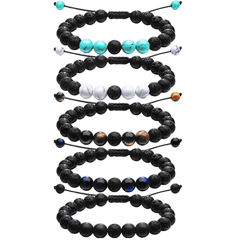 

Wholesale High Quality Stone Bracelet Natural 8MM Lave Tiger Eye Bracelet Fashion  Woven Bracelet Custom, Black