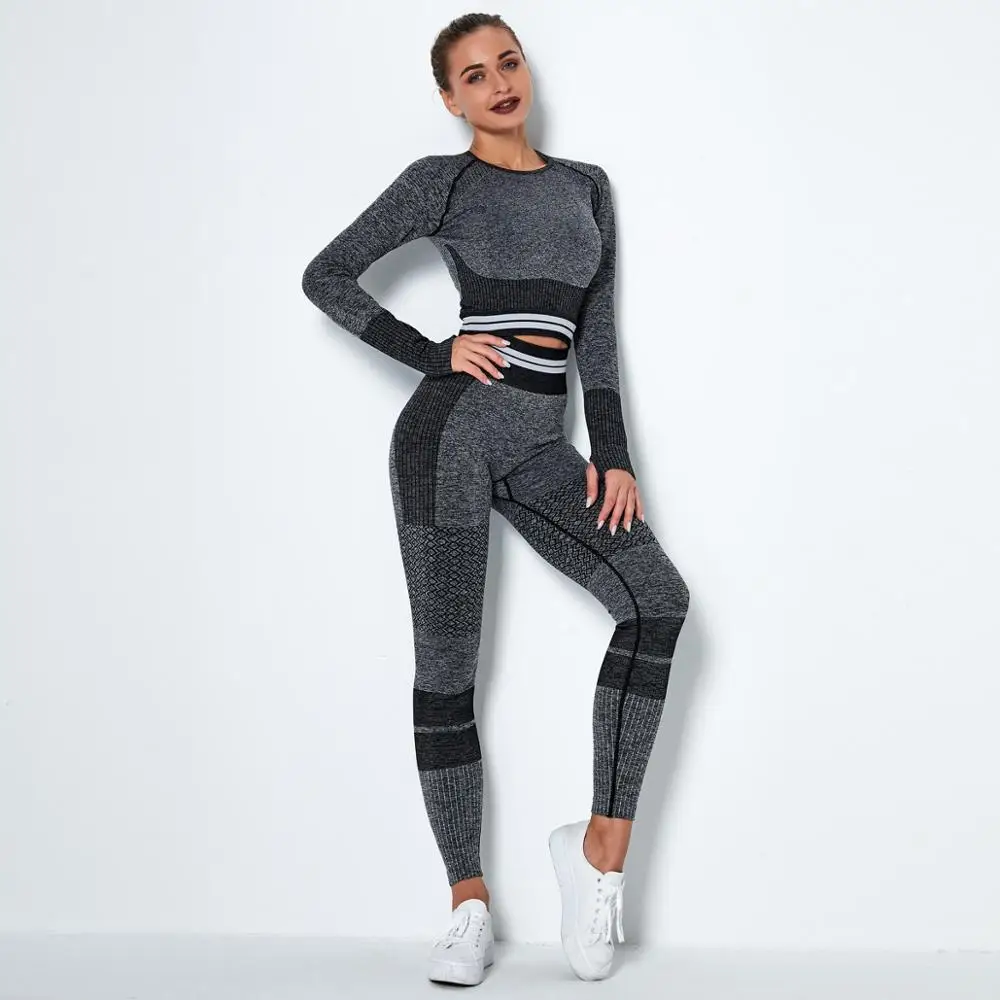 

Women Long Sleeve Tracksuit Women Vital Seamless Yoga Set Gym Active Wear Fitness Leggings Cropped Shirts Sport Suit