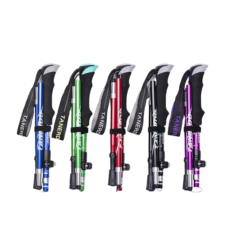

5-Section Outdoor Fold Trekking Poles Camping Portable Walking Hiking Stick For Nordic Elderly Telescopic Club Easy Put Into Bag
