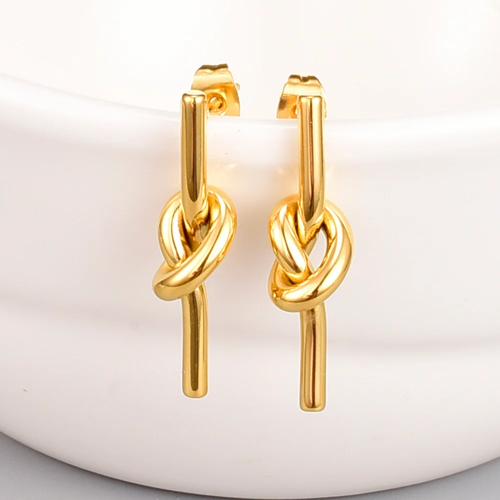 

Knotted Earrings Wholesale PVD Thick Coating 18K Gold Titanium Steel 316L Stainless Steel Trendy for Lady Women's Earrings