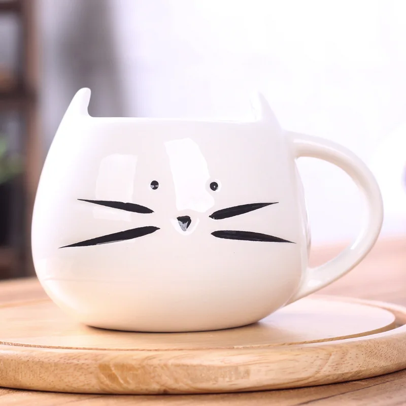 

Wholesale Custom Retailer Cute Cartoon Black White Pair Cat Ceramic Water Coffee Mug Porcelain, Various colors