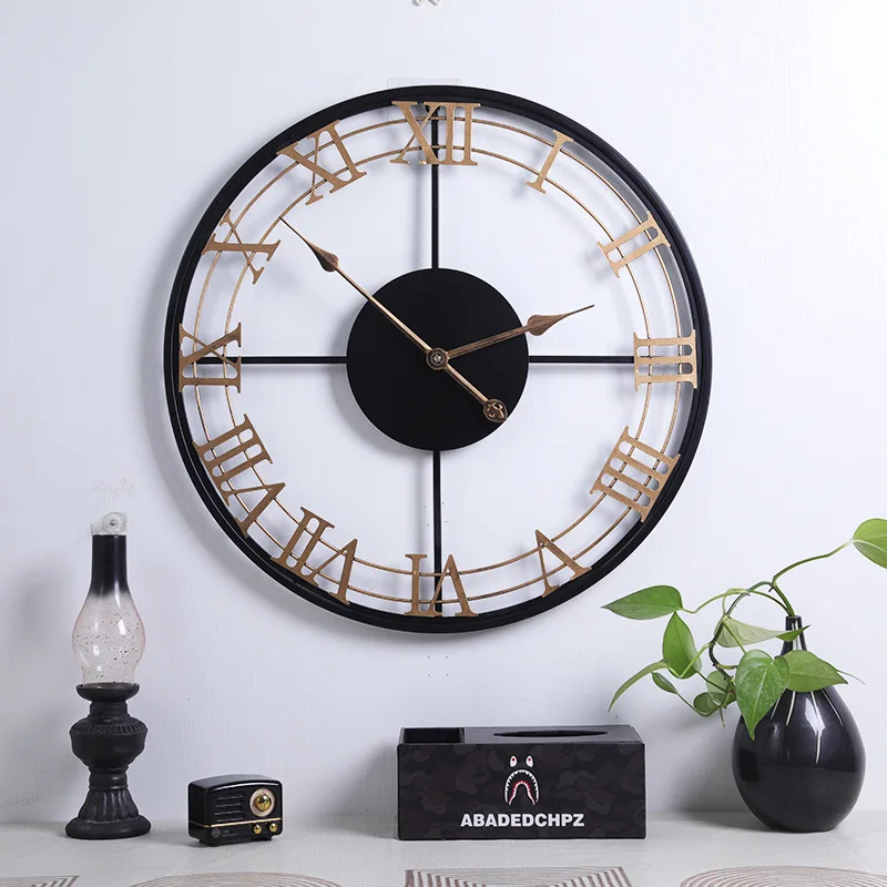 

odm/odmmodern wall clockEuropean creative clock wrought iron round restaurant cafe decoration Rome mutereloj de pared, ,vintage gold