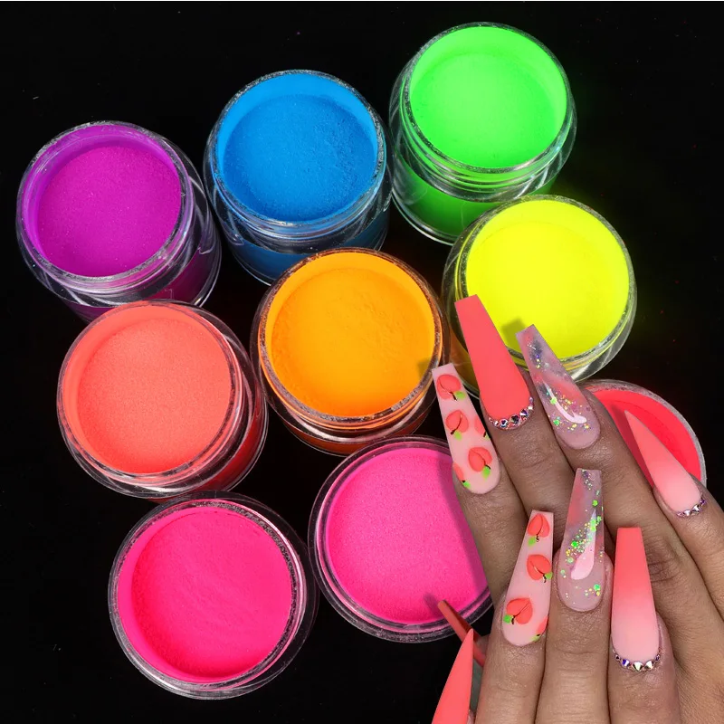 

9pcs Nail Extension Acrylic Powder Neon Pigment Powder 3D Carving Nail Art Accessories Manicure Nail Supplies For Professionals, 6 colors