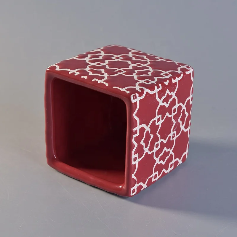 Vintage glazed square ceramic tealight candle jar candle holders home decoration wholesale