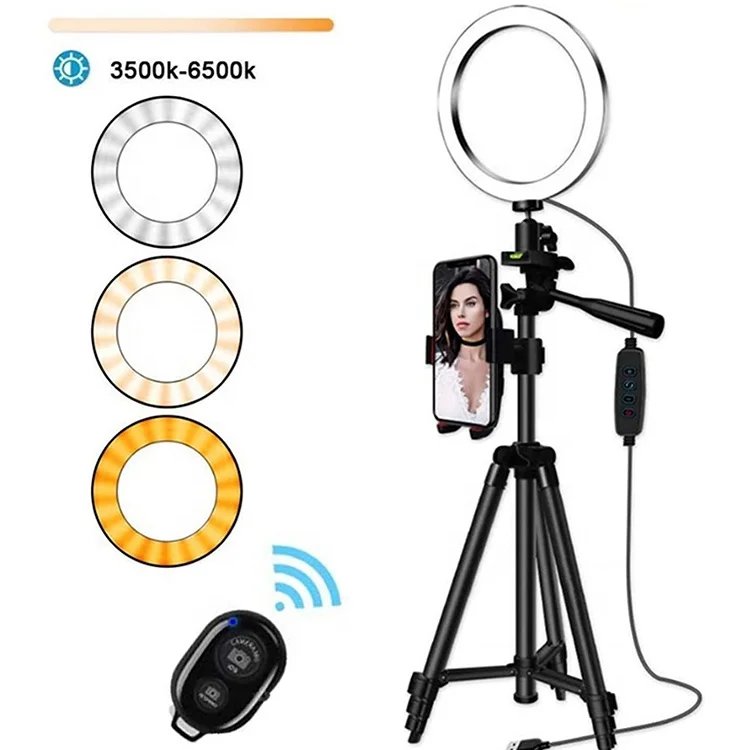 

10 Inch LED Lamp For Makeup Photographic Lighting Selfie Ring Light With Tripod Stand, Black,silver