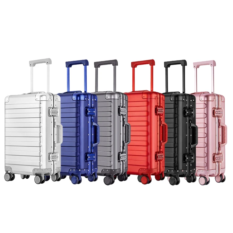 

Custom 20 inch spinner trolly rolling waterproof storage travel aluminium trolley aluminum luggage suitcase, Silver, black, red, pink, blue, gray