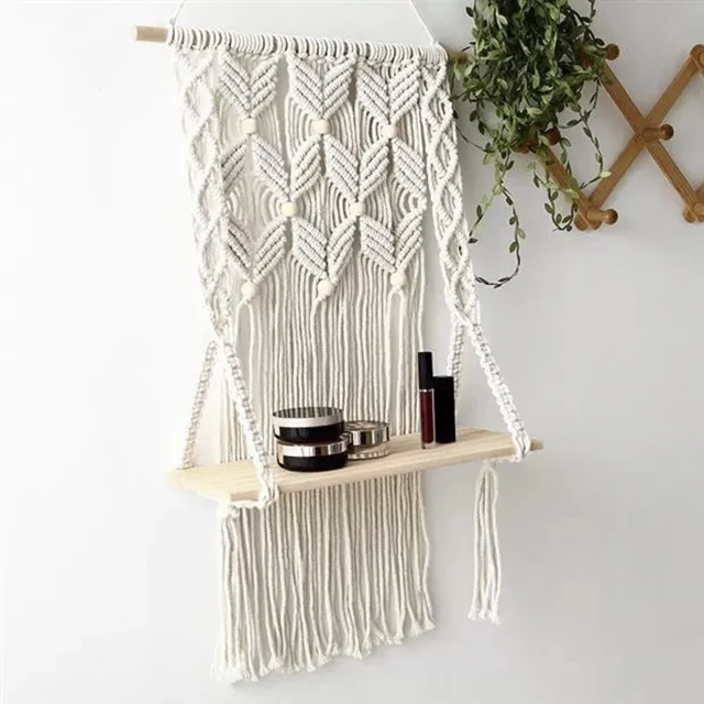 

Macrame Shelf Wall Hanging for Plant Hanger Holder Macrame Wall Hanging Shelf Indoor Boho Wall Decor, White