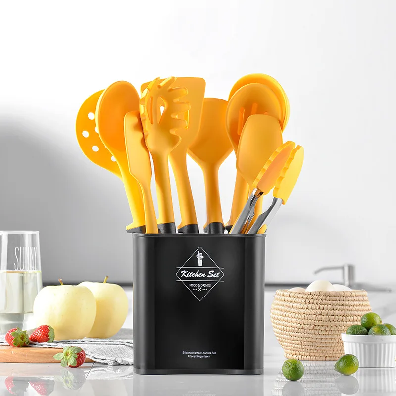 

Silicone Utensils 11pcs Silicone Cooking Kitchen Utensils Kitchenware Tool with PP handle, Yellow&black