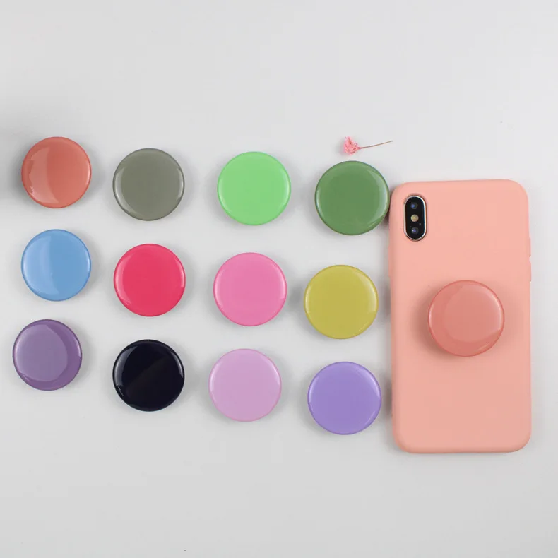 

INS Macarons Popular Epoxy Round Plain Solid Color Phone Holder Expanding Stand and Grip