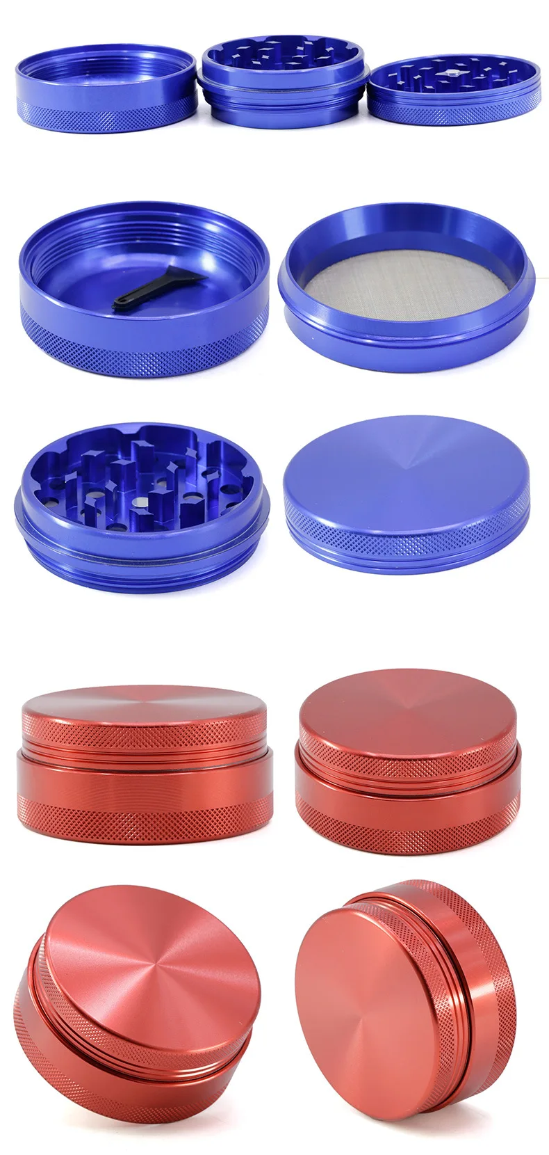 New style compressed version 2 layers visible 4 parts Aluminum alloy 65mm inner rotatable screen herb tobacco grinder