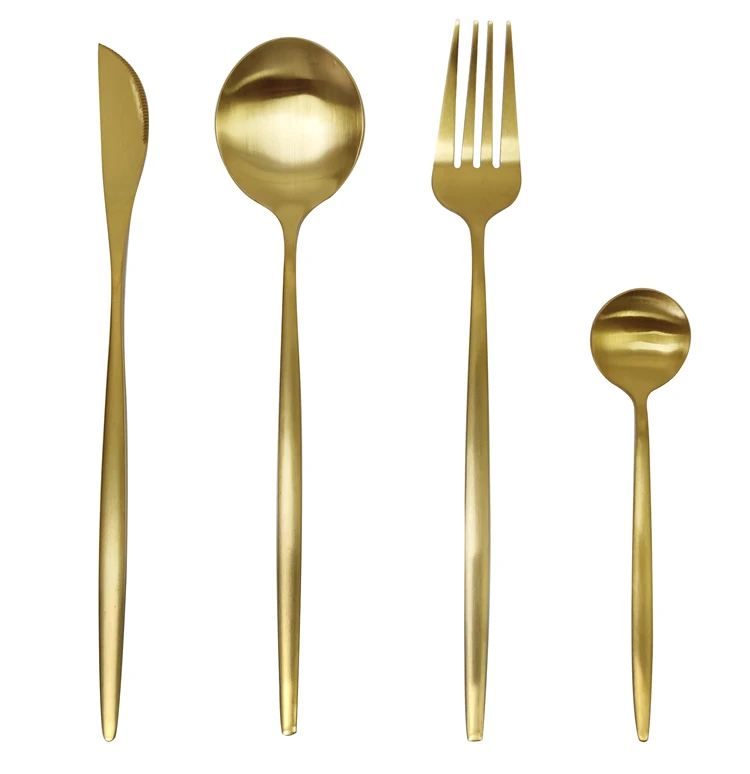 

High quality 304 stainless steel cutlery 4 pieces fork spoon gold flatware set