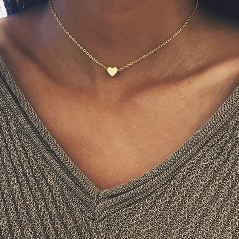 

Gold Color Chokers Fashion Female Choker Simple And Versatile Peach Heart Necklace