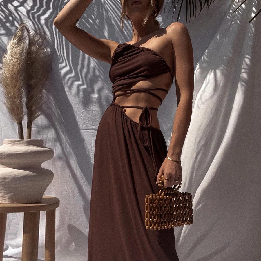 

Nibber K21D03414 Summer One Shoulder Backless Party Prom Long Dresses 2021 Plain Casual Dresses, Customized color