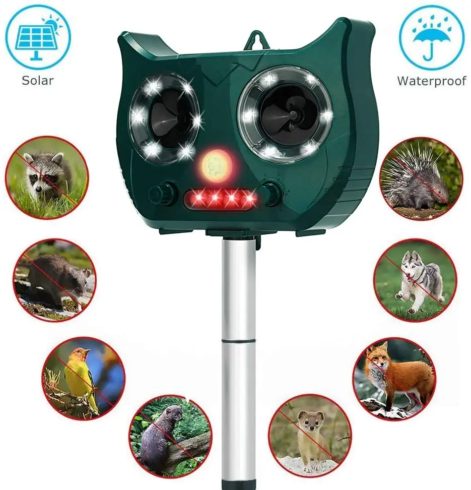 

Ultrasonic Mole Repeller Motion PIR Sensor and flashing lights for Skunks ,squirrels,foxes , rats , etc.