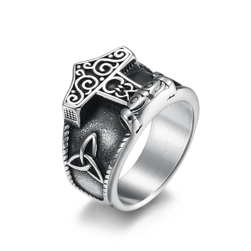

New mens nordic jewelry stainless steel celtic knot thor hammer ring